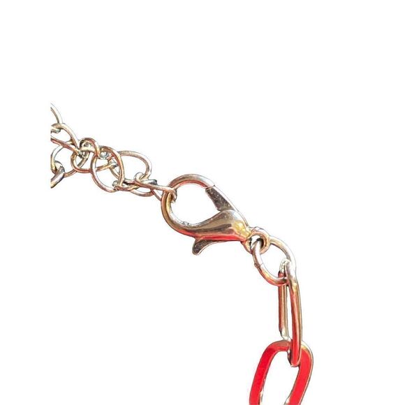 Silvertone paper clip chain with silver and black rectangular pendant - Picture 4 of 5